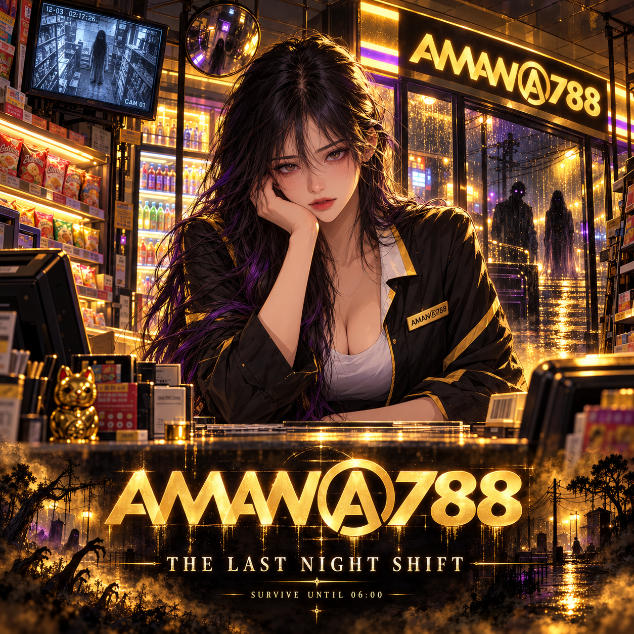 Sampul resmi game horor pixel art AMAN788: The Last Night Shift
